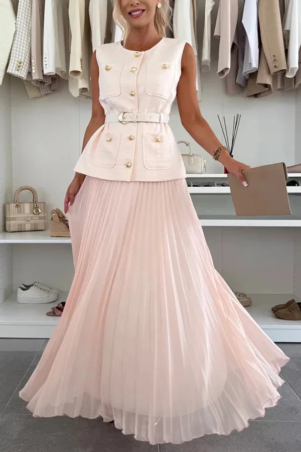 Elegant Long Dresses 2 Piece Set Women Summer Autumn Top Single Breasted Tweed Jacket A Line Chiffon Maxi Skirts Suits Outfits