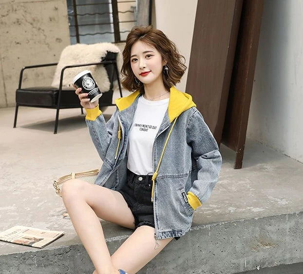 Outerwears Embroidered Spring Autumn Hooded Female Jeans Coat with Print Graphic Women's Denim Jackets Luxury Low Price Harajuku