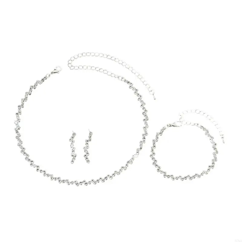 57QA Dazzling Rhinestones Crystal Bridal Jewelry Unique Bride's Jewelry Set Rhinestones Necklace Bracelet Earrings Ensembles
