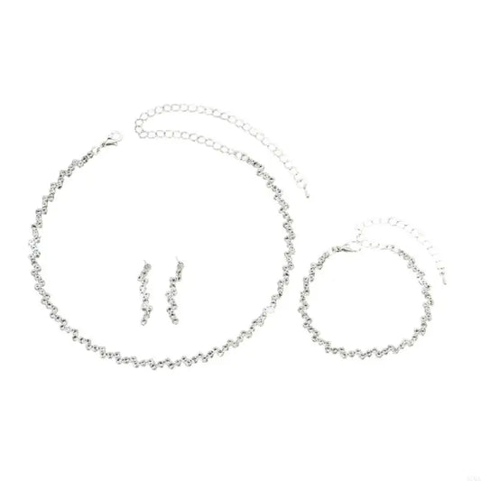 57QA Dazzling Rhinestones Crystal Bridal Jewelry Unique Bride's Jewelry Set Rhinestones Necklace Bracelet Earrings Ensembles