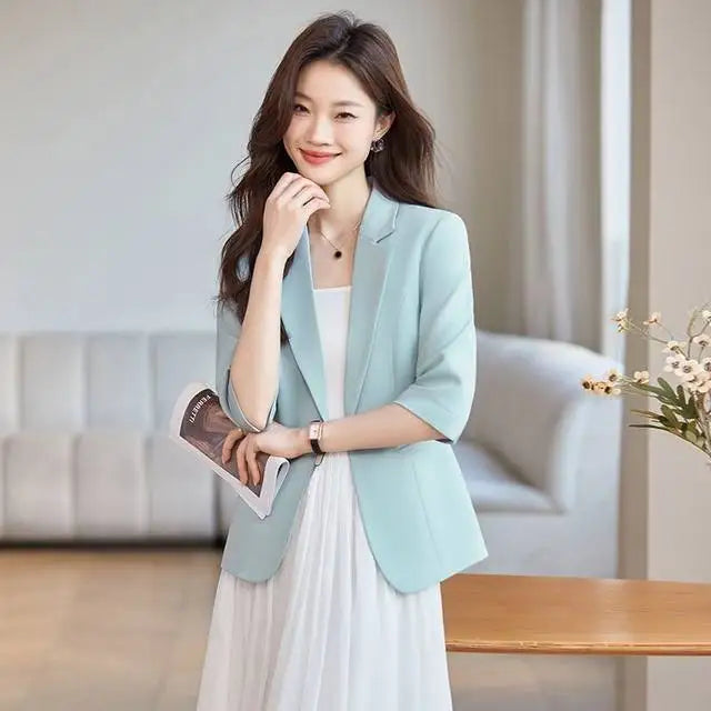 Women's Suit Female Clothing Elegant Woman Oversize Student Fashionable Slim Fit Seven Quarter Rolled Shoulder Pads Tops
