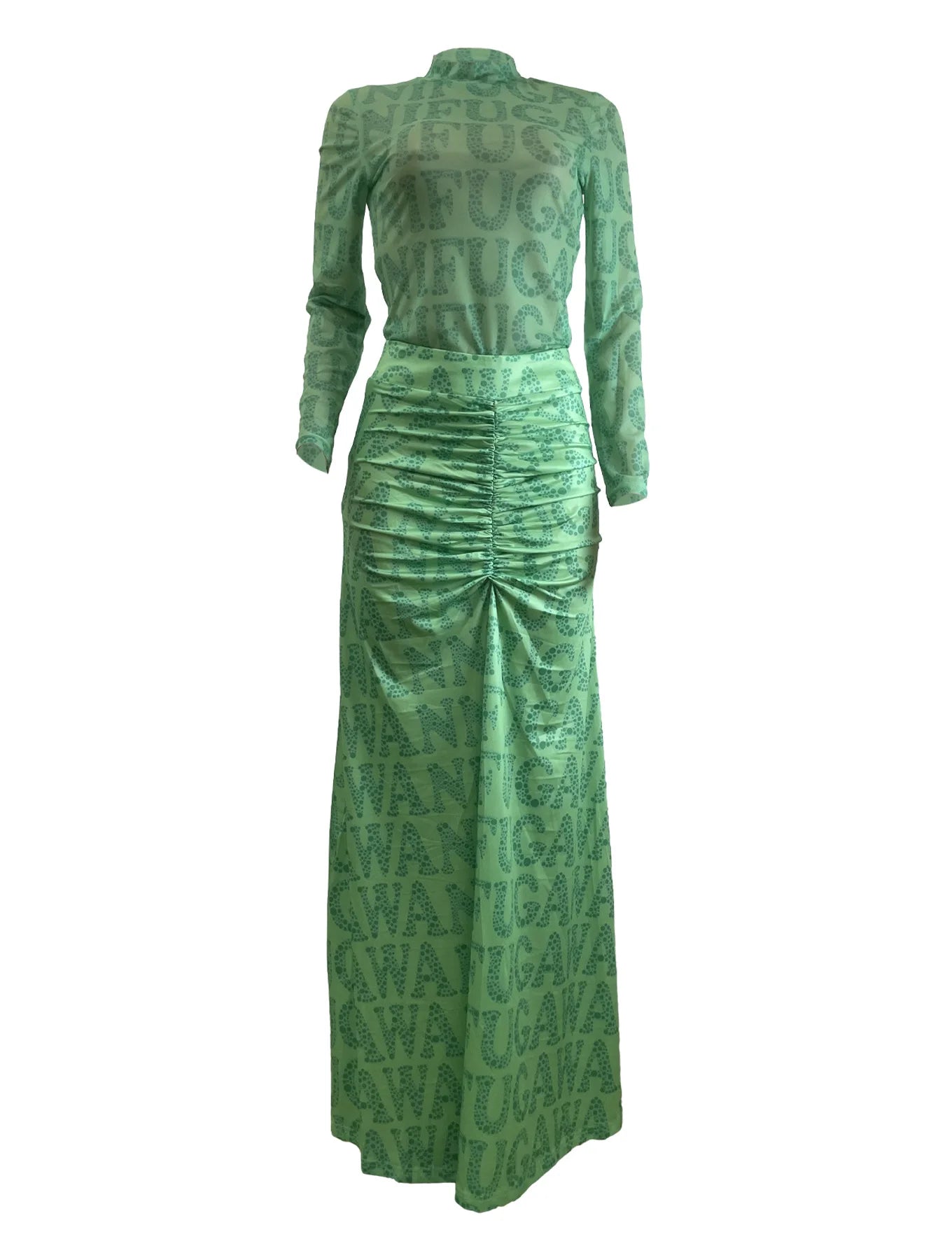 Two Piece Sets Women Skirt Set Print Matching Sets Slim Dress Sets Bodycon Top Floor Length Skirts Casual Pleated Elegant Spring