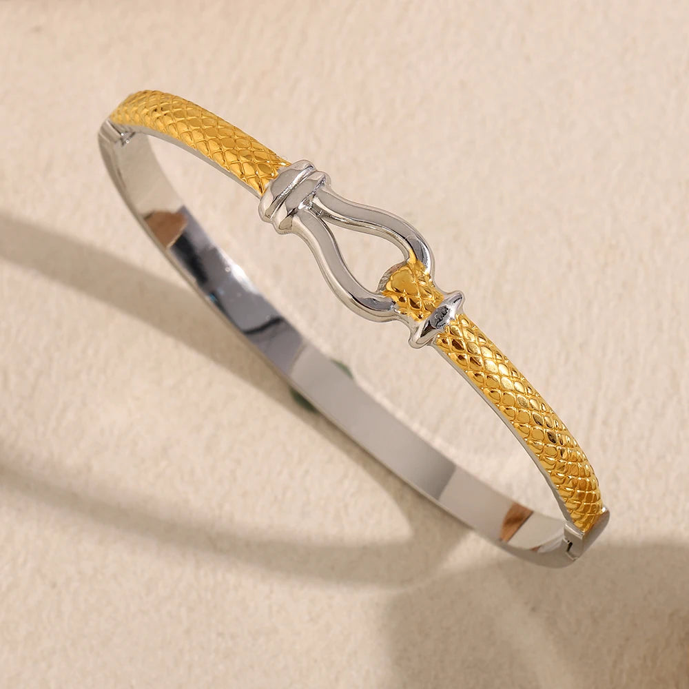 E.B.belle New Design Double Color Lines knot Bangles 18K Gold Plated Stainless Steel Waterproof Fashion Women Statement Jewelry
