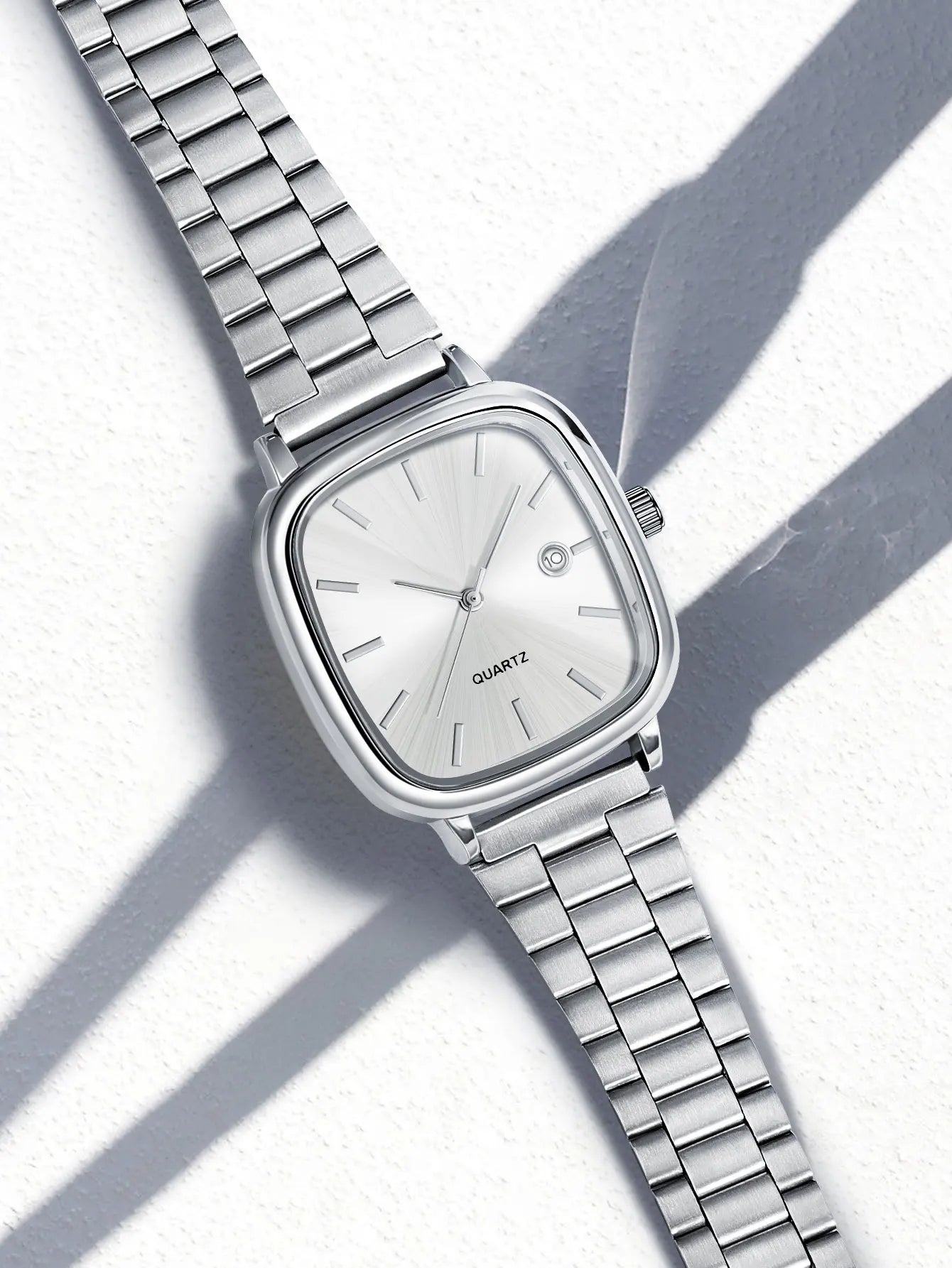 LUCKY FOX Modern minimalist square watch Business mens metal watch stainless steel chain multi-scene commuter watch