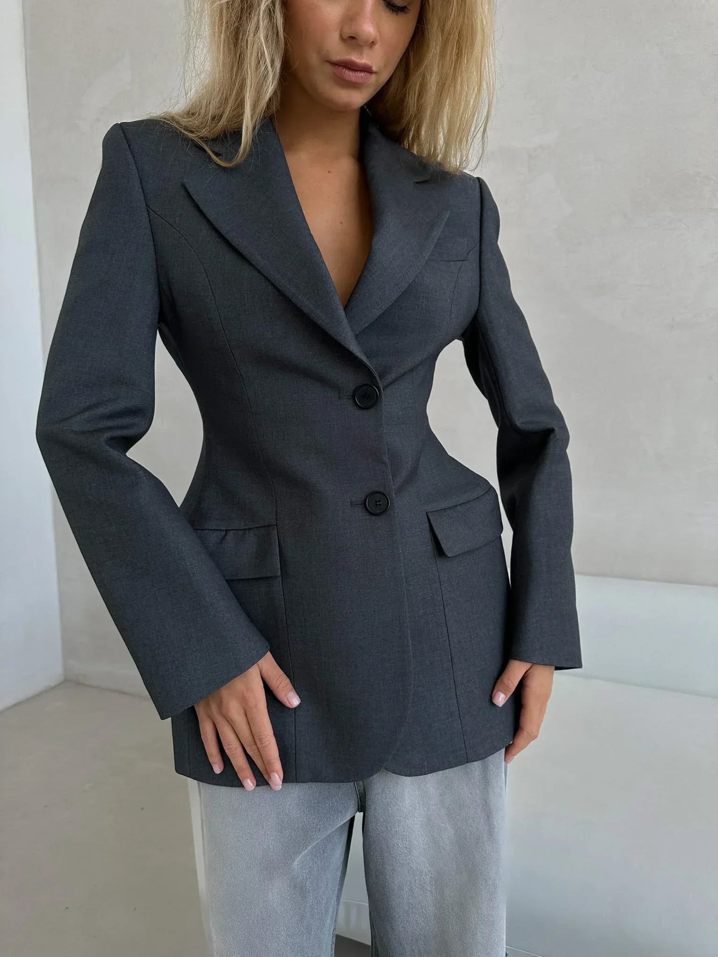 Blubelle Blazer Women Autumn Winter Slim Waist Chic Blazer Coats Office Ladies Double Breasted Fashion Jacket Women Clothing