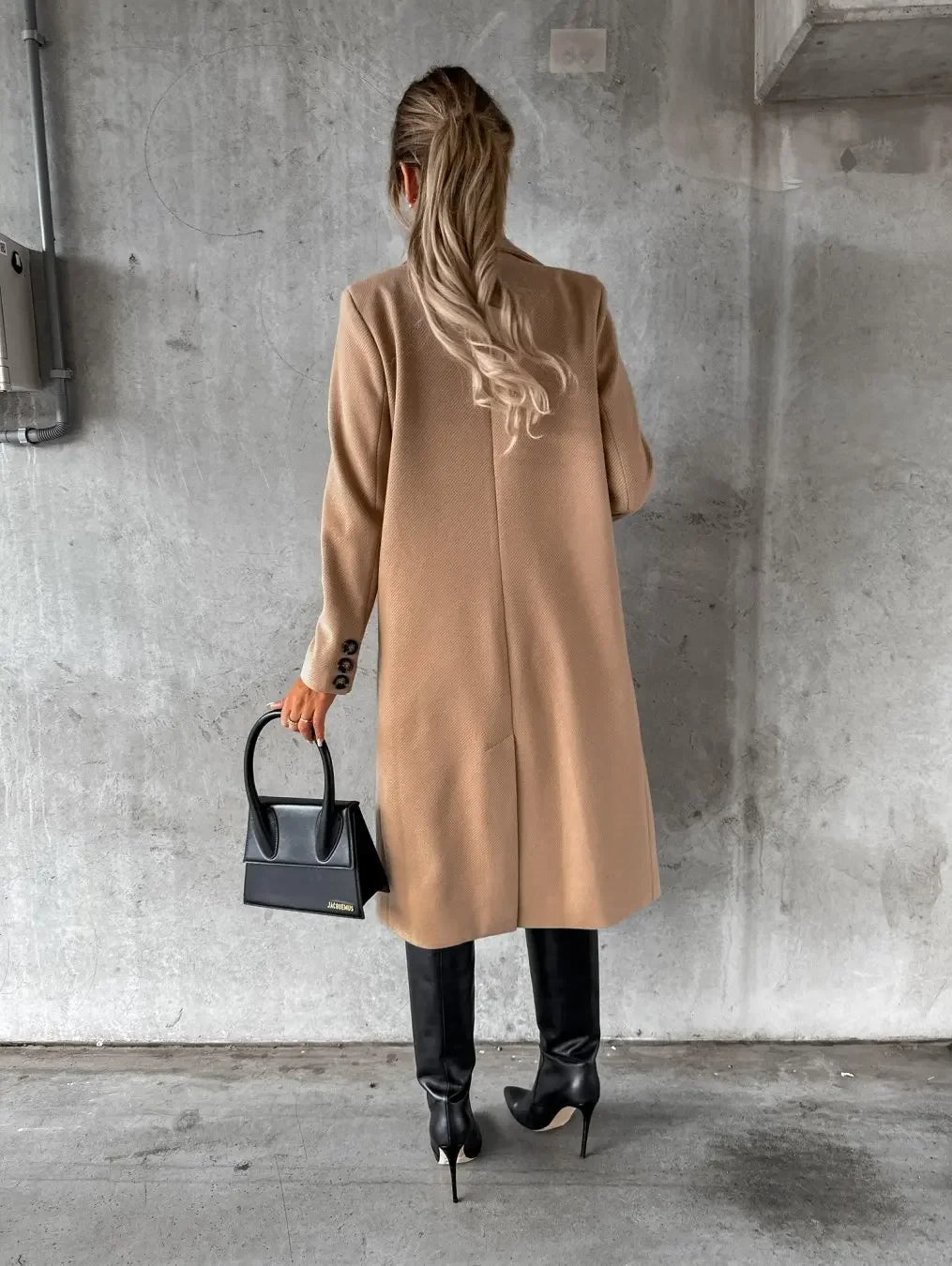 Women Double Breasted Woolen Outerwear Solid Color Long Overcoat Commuter Style Turndown Collar Lady Outerwear for Autumn Winter