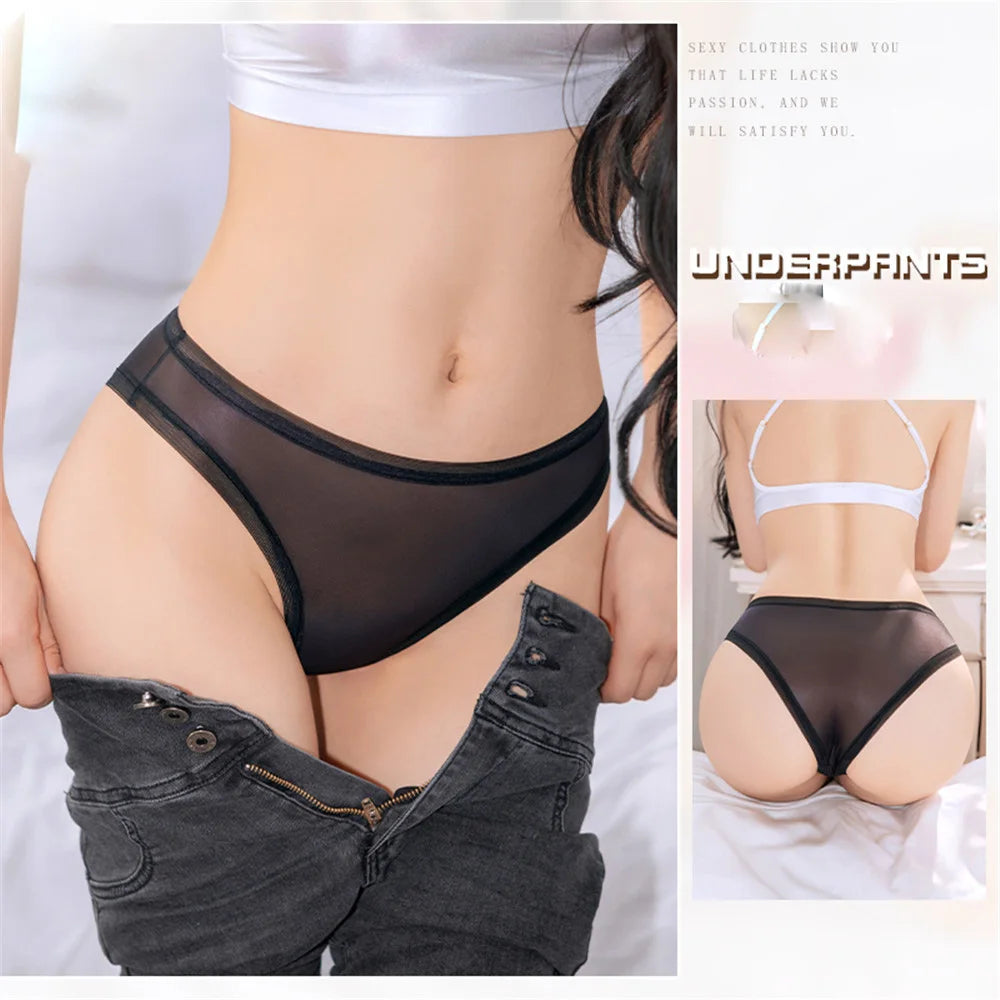Women's Thin Transparent Panties Low Waist Sexy Briefs Breathable Naked Feeling Elastic Sheer Underwear Thong Exotic G-String