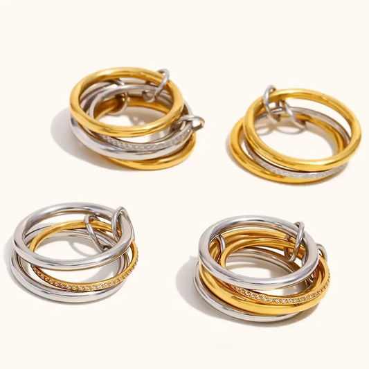 Stacking Rings Stainless Steel 3-layer Mixed Color Women's Ring New Waterproof Jewelry Party Birthday Gift