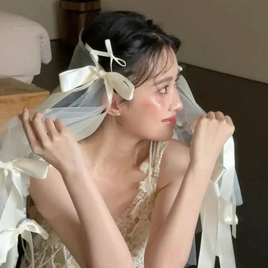 Stylish Versatile Bridal Veils Bow Tulle Bride Head Gauze Fairy White Wedding Headwear Bride Accessories