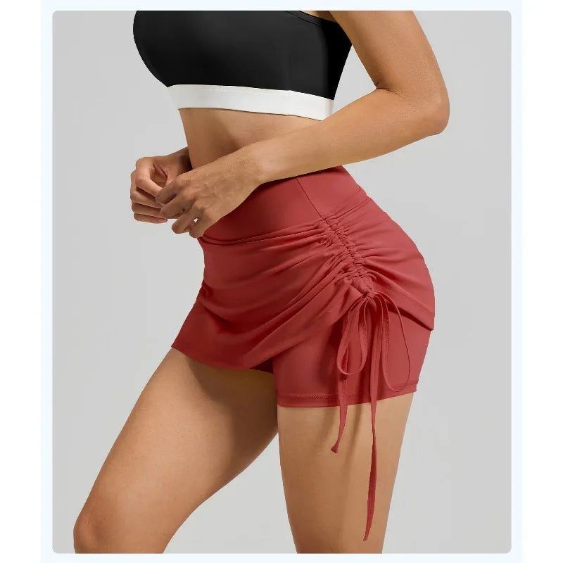 Shirring Sports Skirts with Safety Trousers for Women High Elastic Fashion Casual Fitness Skirts Fake Two Pieces Yoga Skirts