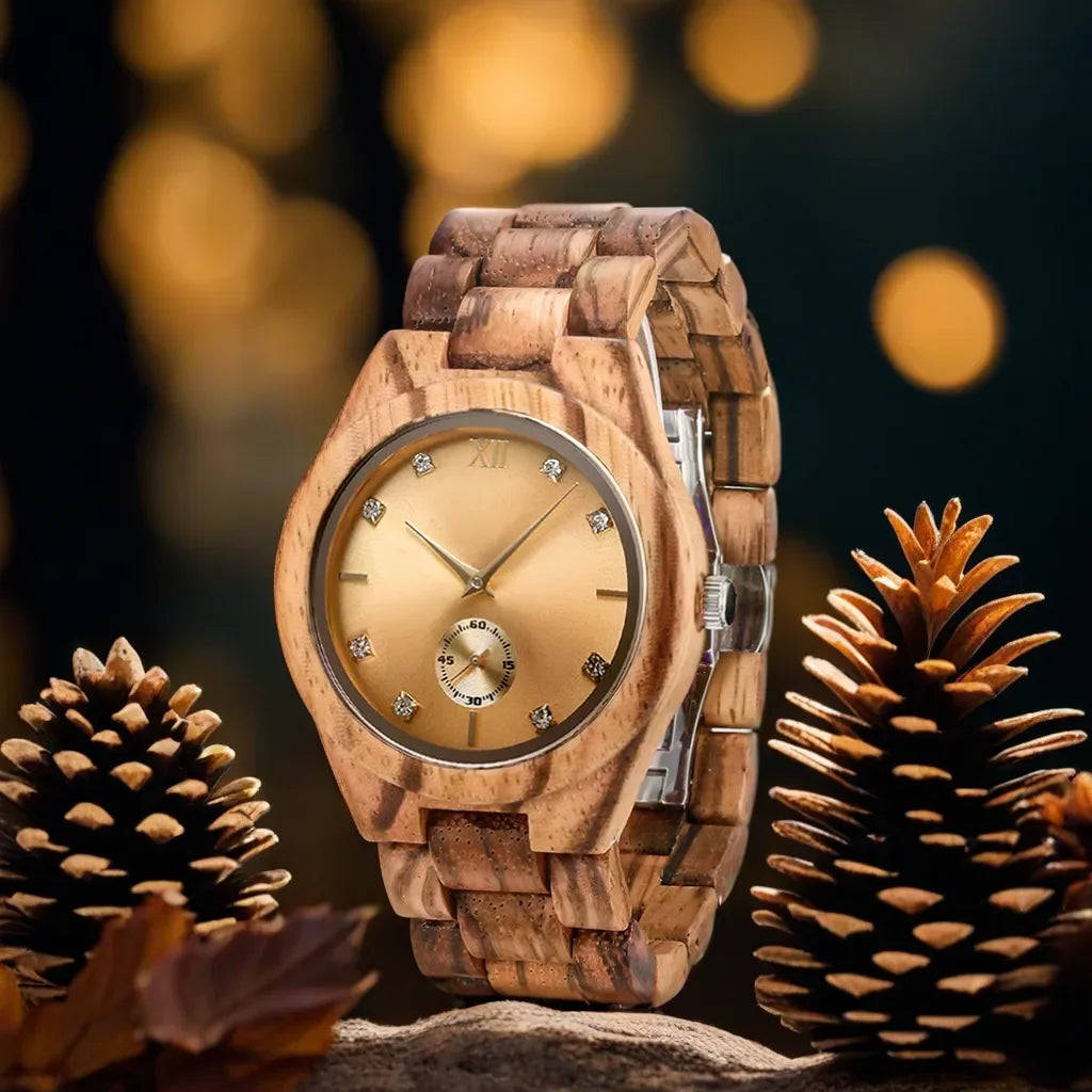 Wood Wrist Watch For Women Simulated Diamond Dial Wooden Clock Wife Girlfriend Fashion Anniversary Personalized Giftsfor Ladies