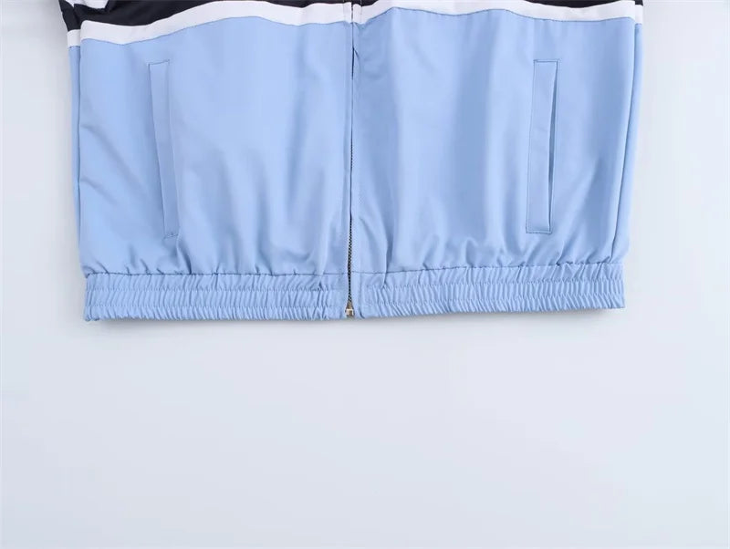 Women's Suit 2025 Autumn New Style Blue Long-Sleeve Striped Decorative Jacket and Pants Suit Casual Fashion Everyday Sports