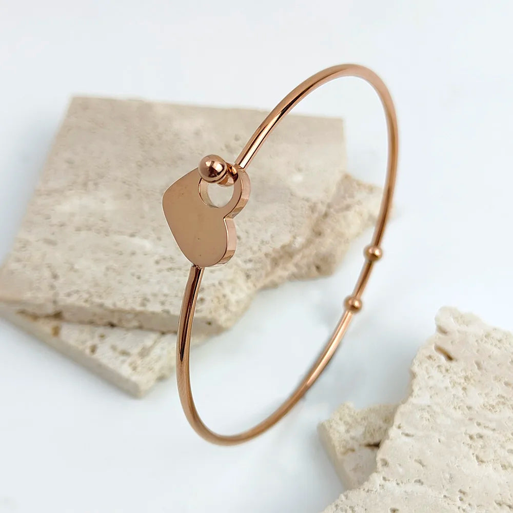 Bangles for Women Romantic Heart Shape Slim Stainless Steel Bracelet Women's Personality Jewelry Party Accessories wholesale