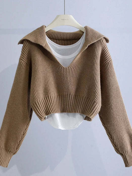 Women's Sweaters Fall/winter 2025 New In Deep V Lapel Pullover Sweater Camisole Two-piece Set Sweater Set Office Lady Jumpers
