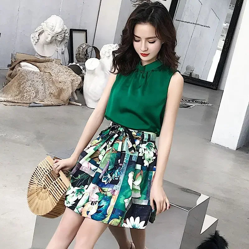 Women's Two Piece Set Skirt Printing Dress Mature Summer Clothes 2025 Y2k Festival Full New Matching in The Same Female Outfits