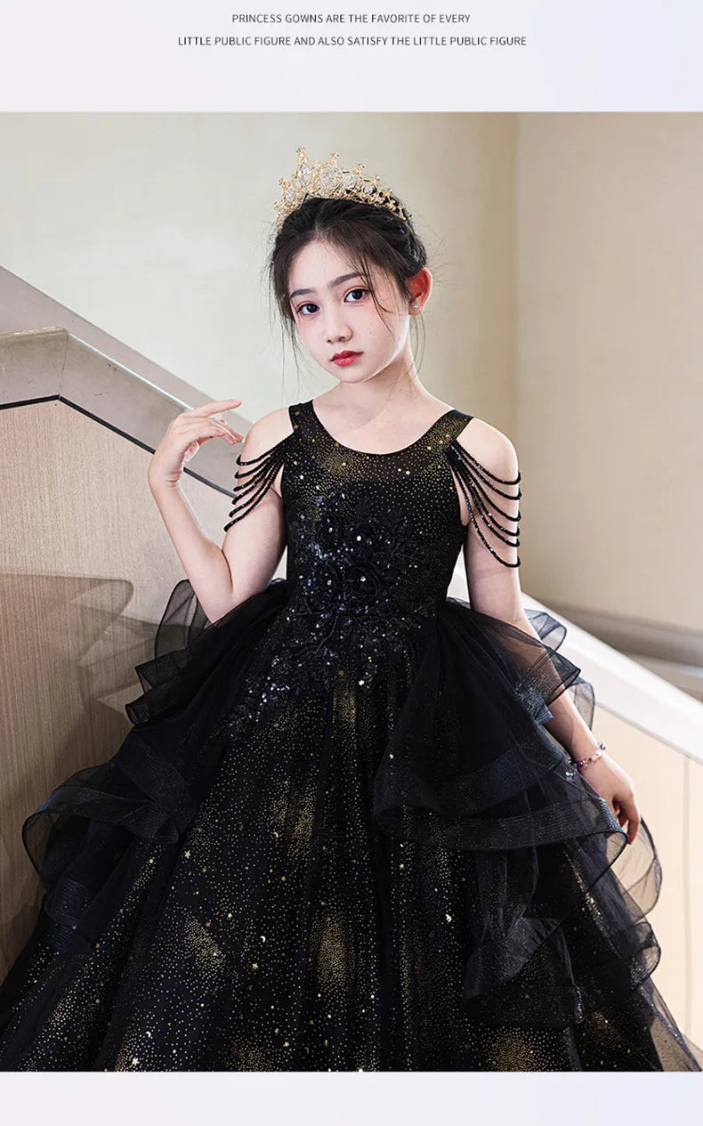 Teenagers Kids Long Gowns Dresses Children Fashion Stereoscopic Flower Dresses Elegant Girls Formal Prom Dresses Birthday