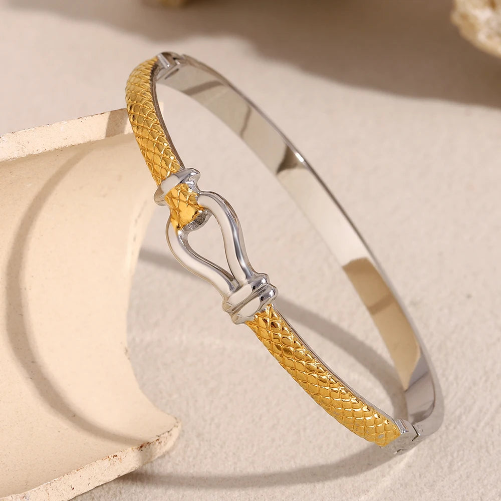 E.B.belle New Design Double Color Lines knot Bangles 18K Gold Plated Stainless Steel Waterproof Fashion Women Statement Jewelry