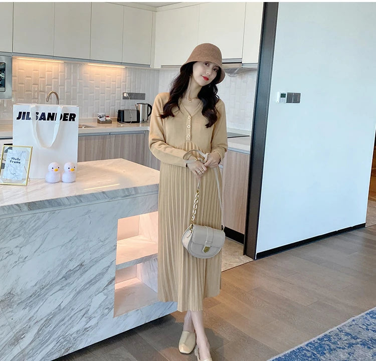 Maternity Dress Spring Autumn Long Sleeve V-Neck HIgh Waist Pregnant Woman clothing Sweet Pregnancy Dress vestidos de fotografia