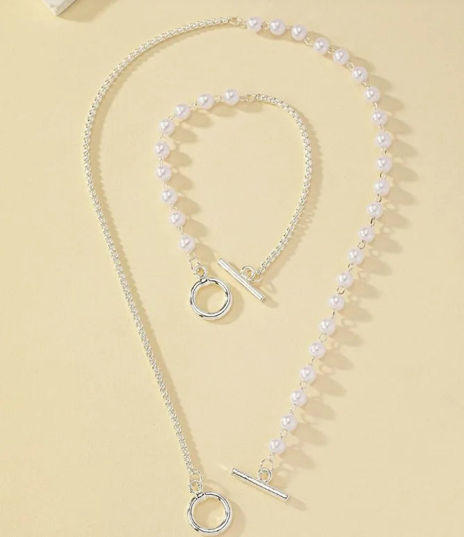 Stainless Steel Jewelry Set Fashion Elegant Design Splicing Pearl Chain Light Luxury Pendant Jewelry Set for Women Бижутерия
