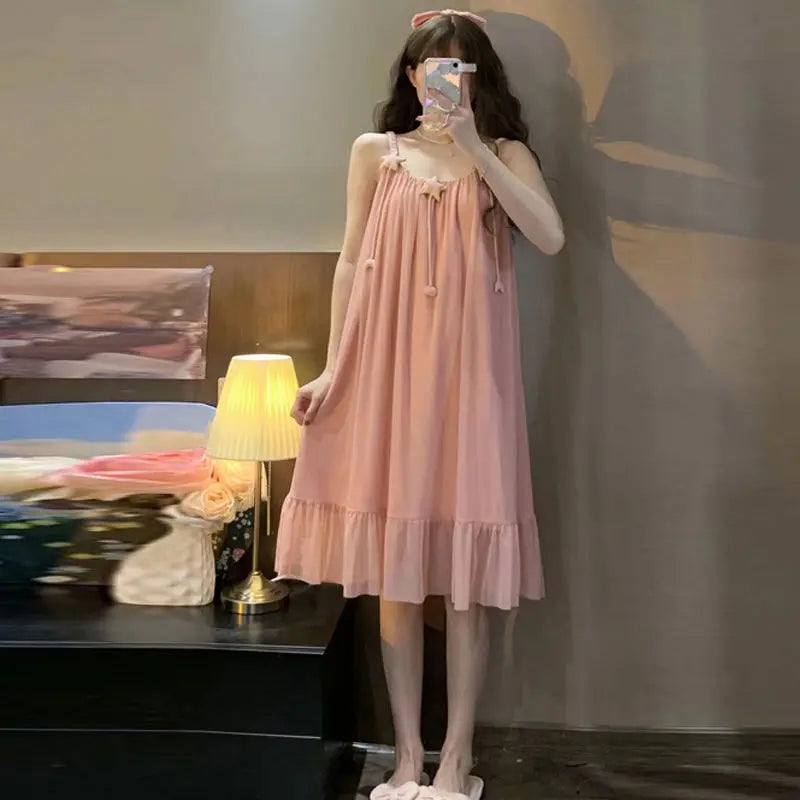 Sleepwear Women Nightwear Women's Sweet New Summer Long-sleeved Sexy Lace Home Clothes Night Gown Sleep Dress