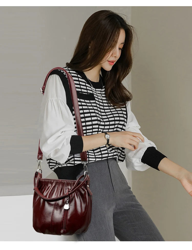 Women's Bag Bucket bag Handbags Female Handbags Retro Solid Color PU Leather Shoulder Underarm Bags Ladies Shopper Hobos Bags