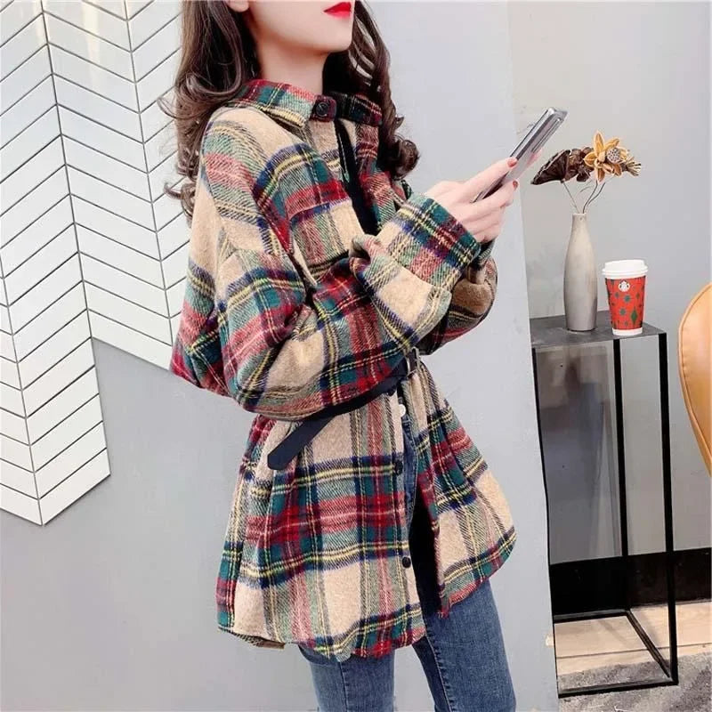 Jacket for Women Check Spring Autumn Vintage Coats Woman 2025 Trend Luxury Long Sleeve Casual Clothing Promotion Youthful Offer