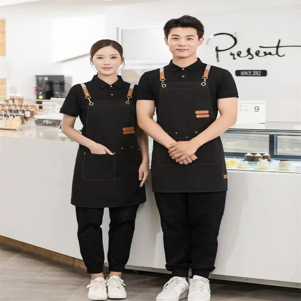 Waterproof Kitchen Apron For Women/Men With Pockets Work Mandil Cleaning Pinafore Restaurant Shop Waiter Work Uniform