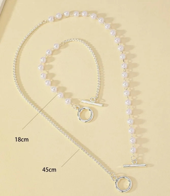 Stainless Steel Jewelry Set Fashion Elegant Design Splicing Pearl Chain Light Luxury Pendant Jewelry Set for Women Бижутерия