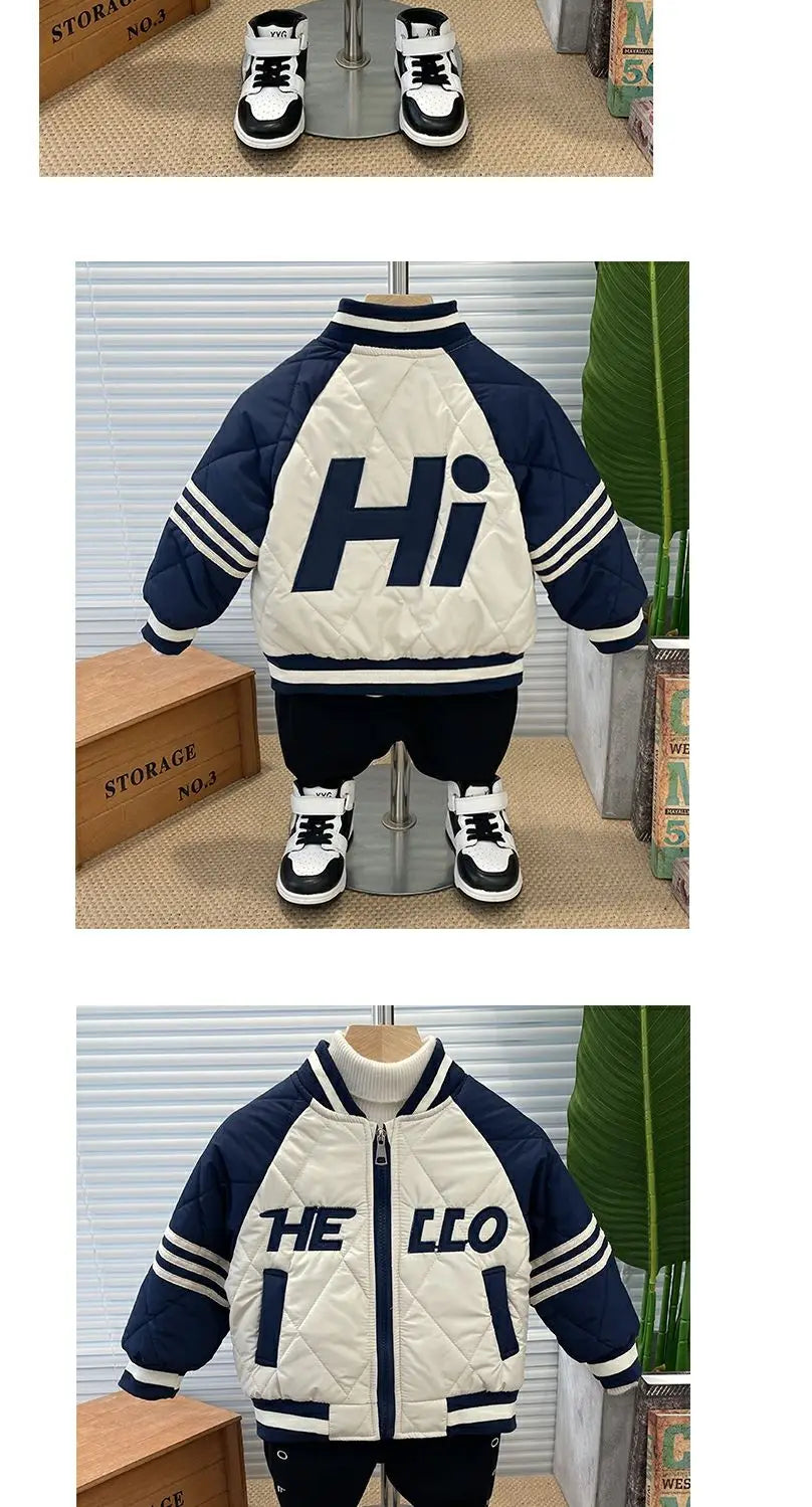 Boys Outerwear Winter Embroidery Fashion Thick Baseball Uniform Jacket Girl Kids Warm Coats Clothing Toddler Top Outfits 2-11Y