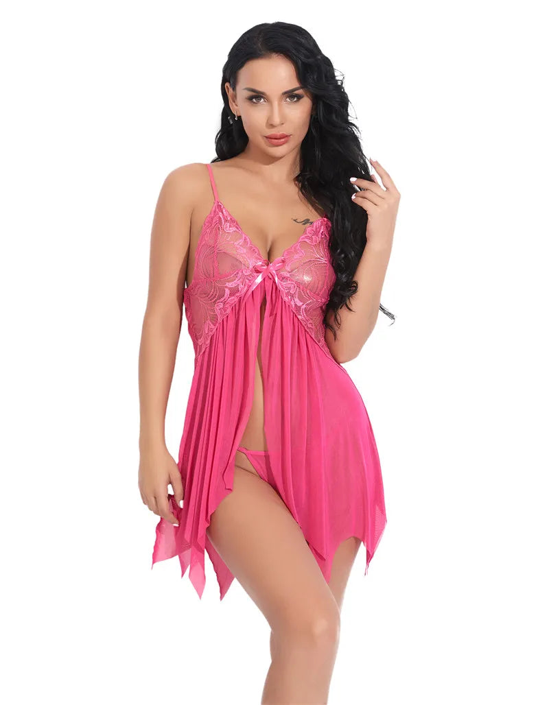 Sexy Lingerie Women Erotic Pajamas Hot Babydolls Lace Nightdress Sex Clothes Transparent Dress with Panties Nighties