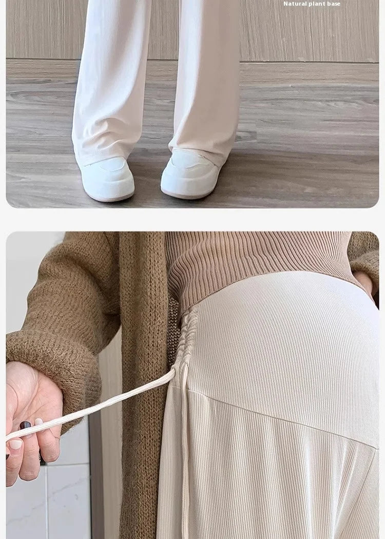 Maternity Trousers Spring and Autumn Outside Wear New Summer Petite Casual Drawstring Straight Wide Leg Trousers Maternity Wear