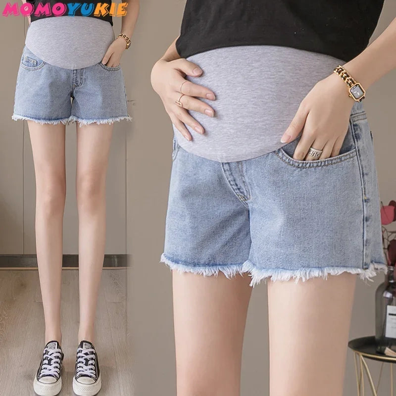 Summer maternity short pants pregnancy shorts pregnant Stretch jeans maternity shorts belly denim pants Abdomen Loose M-XXL