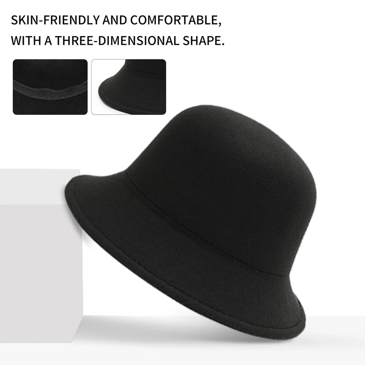 Women's Hat for Spring, Autumn, and Winter Korean Style British Fashion Versatile Jazz Woolen Bucket Hat Fisherman Hat Wide-Brimmed Hat for Parties, Outings, Shopping, Work, and Students