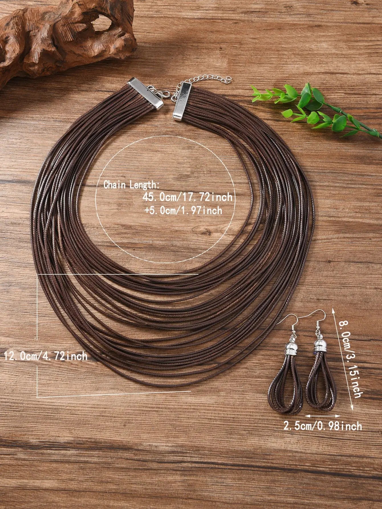 Jewelry Sets for Women, Multi-layer Wax Thread Hand-woven Necklace, Fashion and Personality Choker + Dangle Earrings