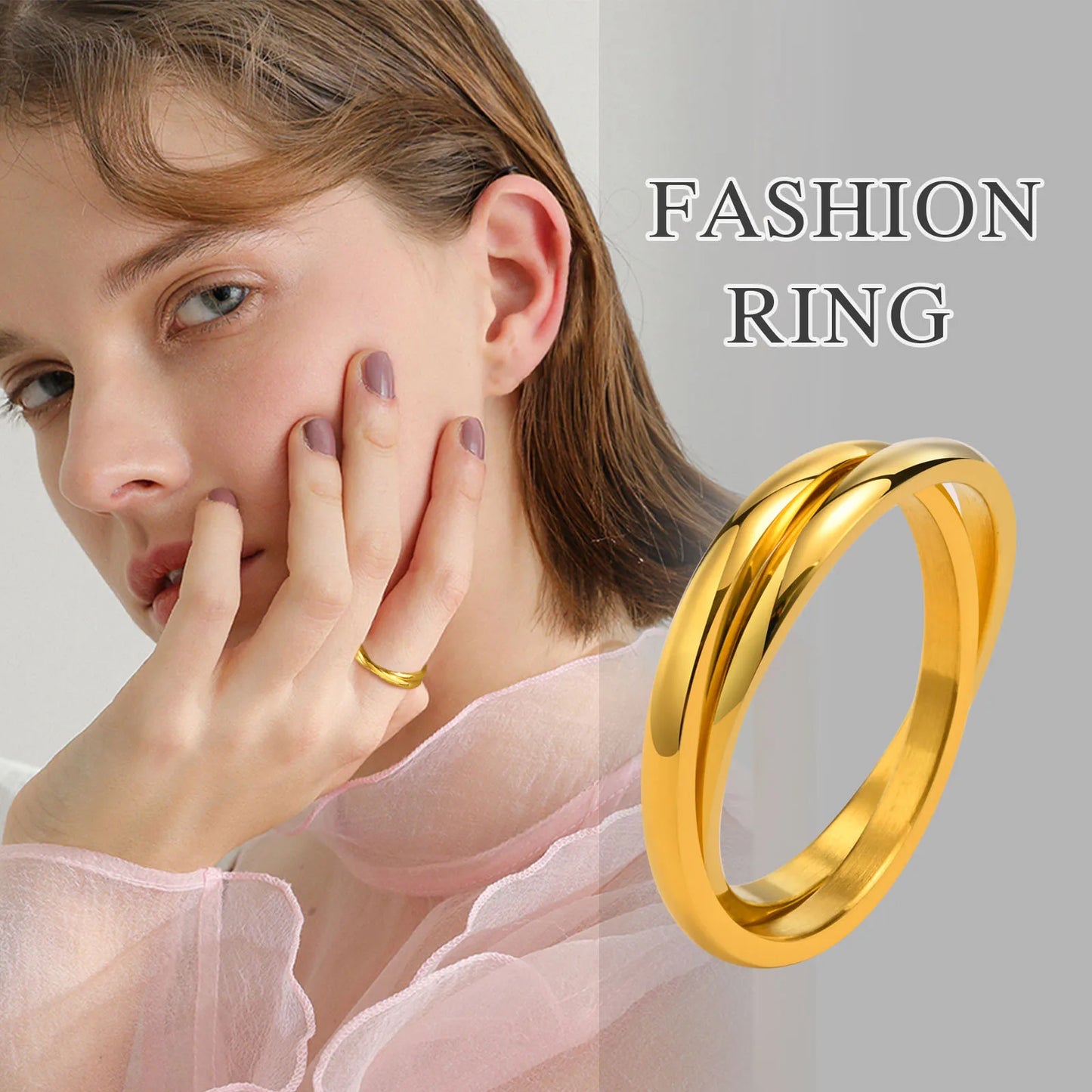 Thin Interlocking Ring for Women, Stainless Steel Set of 2 Circles Ring, Rolling Infinity Jewelry