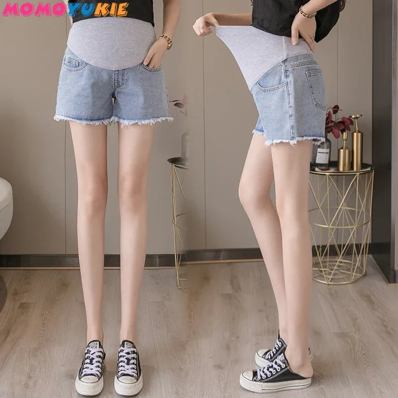 Summer maternity short pants pregnancy shorts pregnant Stretch jeans maternity shorts belly denim pants Abdomen Loose M-XXL