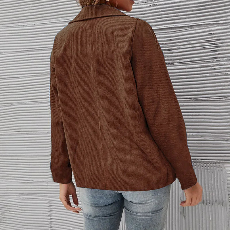 Elegant Office Lady Outwear for Women 2025 Fashion Long Sleeve Single Button Blazer Coats Solid Simple Corduroy Daily Clothes