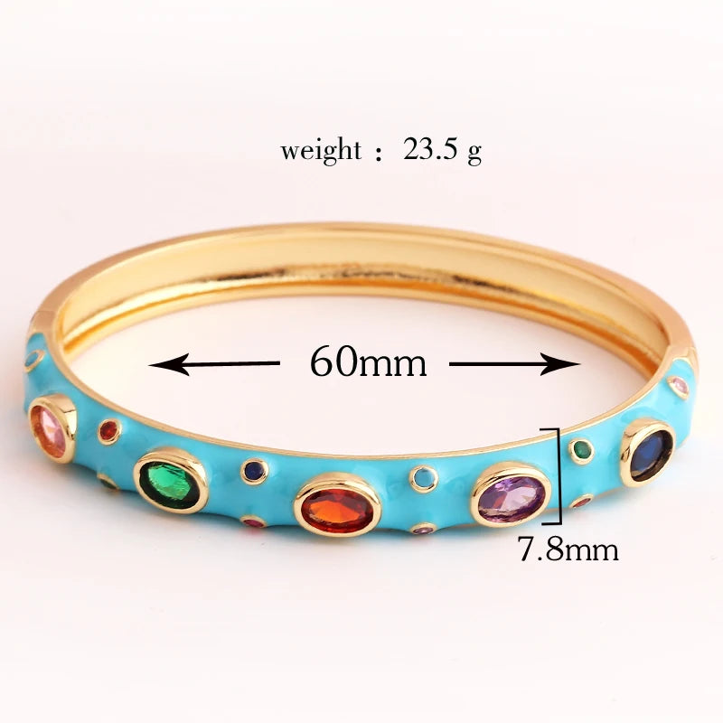 Luxury Colorful Enamel Bangles Bracelets for Women Party Gift Fashion Rainbow Zircon CZ Bangles Original 18K Gold Plated Jewelry