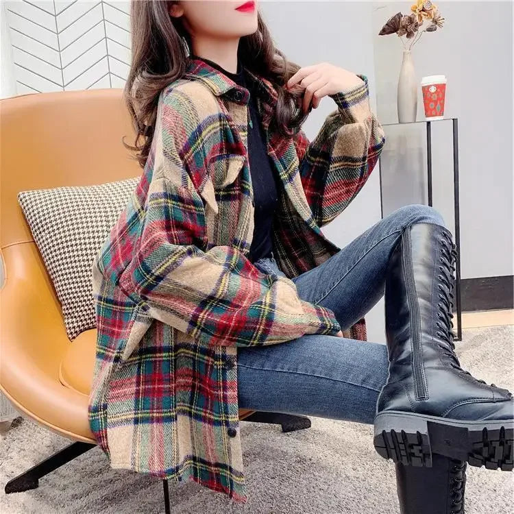 Jacket for Women Check Spring Autumn Vintage Coats Woman 2025 Trend Luxury Long Sleeve Casual Clothing Promotion Youthful Offer