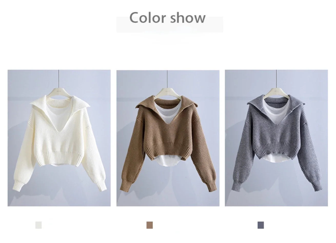 Women's Sweaters Fall/winter 2025 New In Deep V Lapel Pullover Sweater Camisole Two-piece Set Sweater Set Office Lady Jumpers