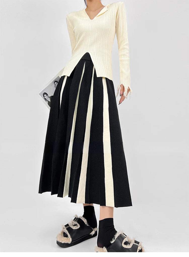 Long Skirts for Women Winter Knitted A-LINE Skirt Black White Luxury Elegant Women's Skirts Fashion 2025 High Waist Slim Skirts