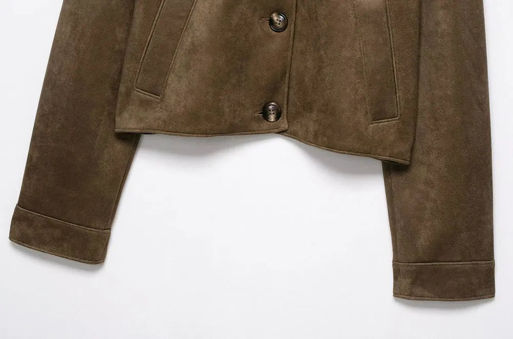 Women Fashion Faux Suede Jacket Coat Long Sleeve Button-up Female Outerwear Chic Tops