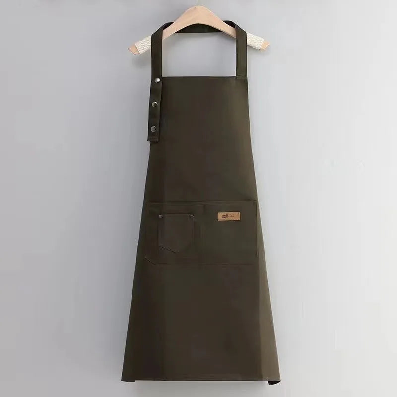 Kitchen Cooking Apron Female Male Pocket Adjustable Waterproof Thickened Apron Baking Bar Restaurant Cafe Working Clothes