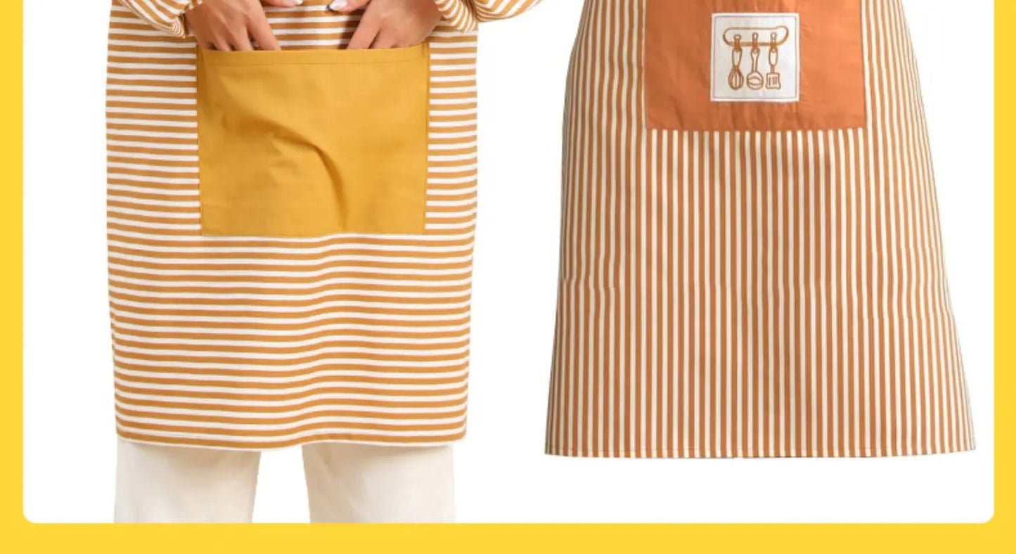 Fashionable Striped Apron For Home Kitchen Cooking Long Sleeved Women's Cute Anti Stain Work Dining Work Clothes Smock