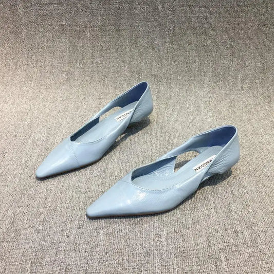 Shoes for Woman 2025 Comfortable Women's Summer Footwear Moccasins Blue Low Heel Elegant Pointed Toe High Quality Popular Young