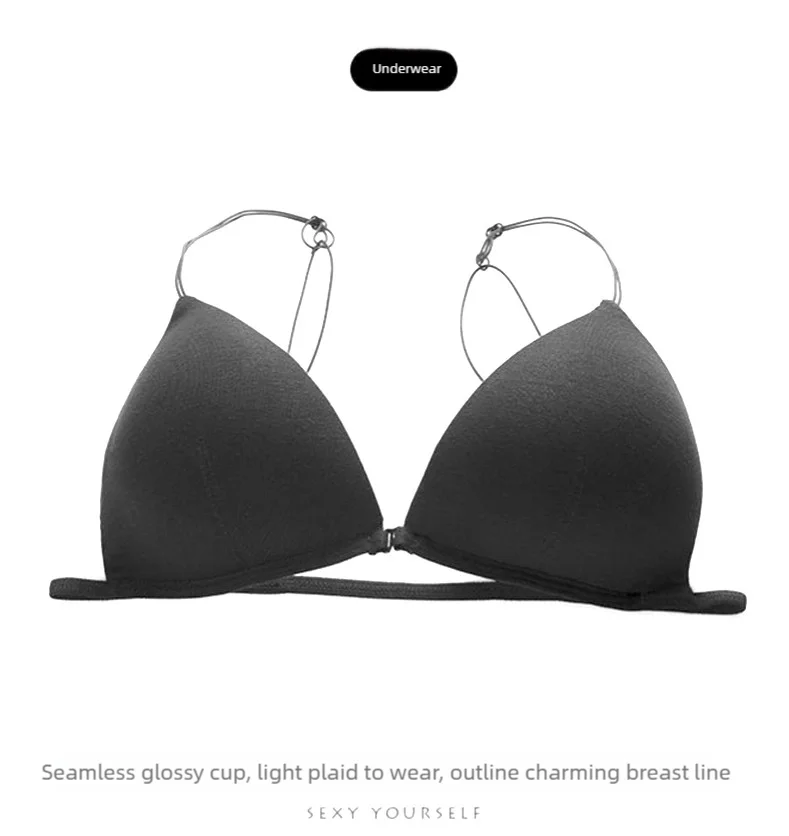 Women's underbra without underwire, thin and small bra for women, with a sexy front buckle and a beautiful back