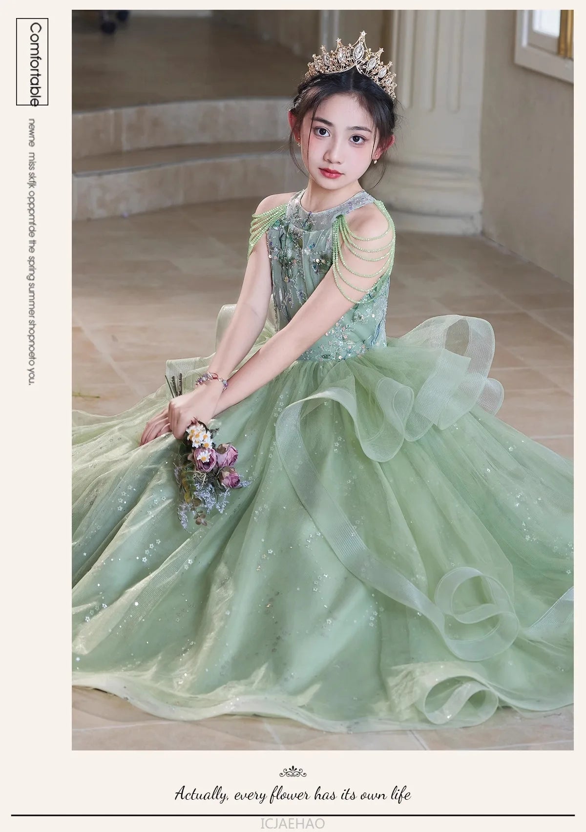Teen Girl Clothes Green Girls Princess Dress Kids Pageant Host Gown Birthday Party Outfit PianoFormal Wear Recital Performance