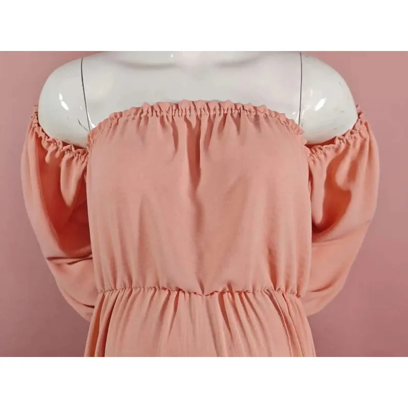 Maternity Photoshoot Dress - Sexy Off-Shoulder Gown Playful Puff Sleeves & Leg-Baring Slit Clothes for Pregnant Women Photograph