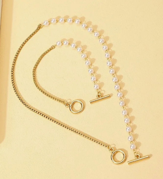 Stainless Steel Jewelry Set Fashion Elegant Design Splicing Pearl Chain Light Luxury Pendant Jewelry Set for Women Бижутерия