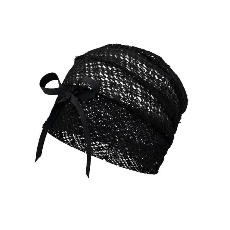 Women's Hat Hollow Bow Solid Color Simple Versatile Fashionable Personalized Pile Caps Elastic Sweet Elegant Lace Y2k Hats Girl